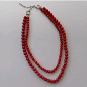 Retro Style Bright Red Beaded Two Strand Layered Necklace